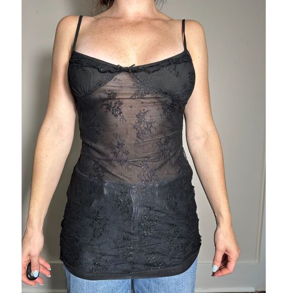 Edikted Black Lace Semi Sheer Cami Top Size Medium - Picture 1 of 5